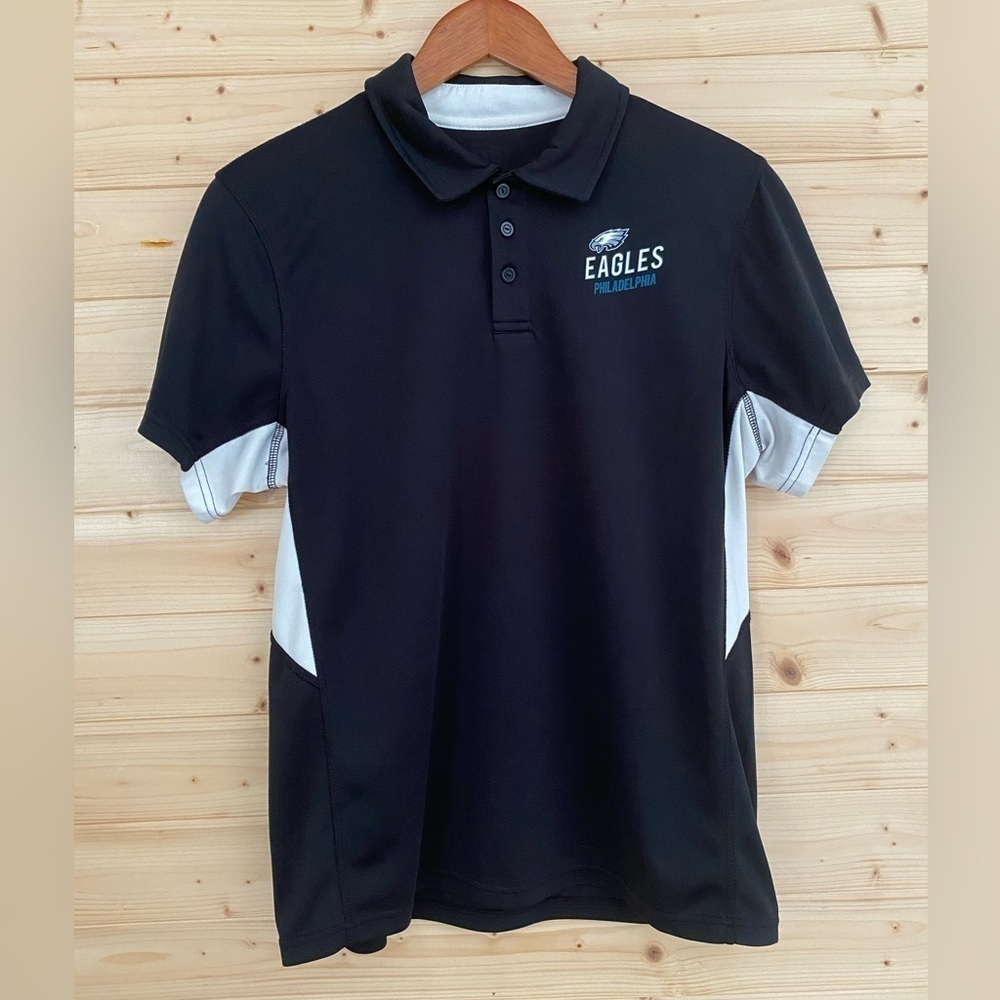 OTS NFL Philadelphia Eagles Men’s Small Poly Dot Polo Black White Logo